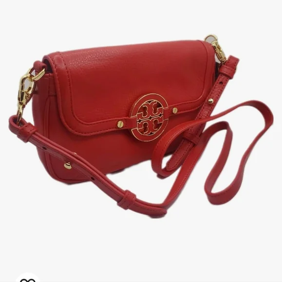 Tory Burch Cross Body Bag pebbled leather Red